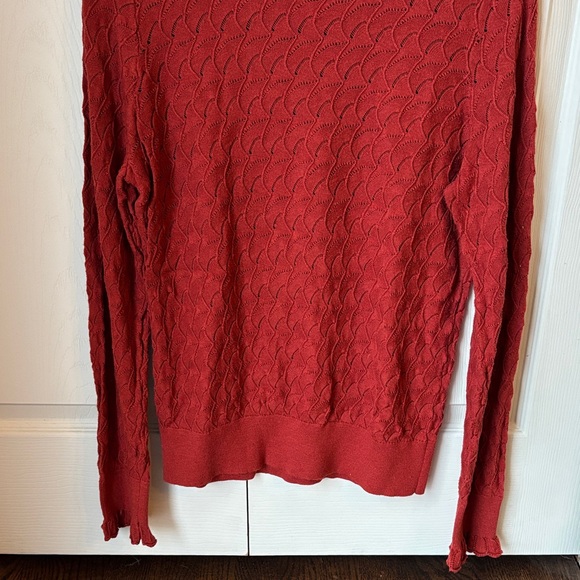 Sundance Frances Ruffle Turtleneck Sweater Scallop Pointelle Knit Rust Orange LG - Picture 4 of 11